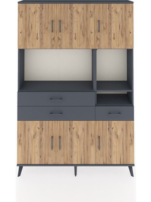 Dienni Arges Dolap 9 Raflı 3 Çekmeceli 6 Kapaklı 132X30X195 Antrasit-Çam/antrasit