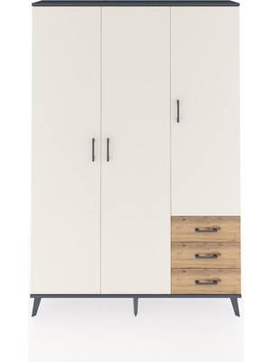 Dienni Arges Dolap 6 Raflı 3 Çekmeceli Tek Askılı 132X30X195 Antrasit-Aytaşı/çam