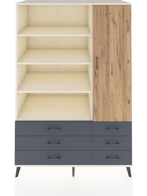 Dienni Kronos Dolap 8 Raflı 6 Çekmeceli Tek Kapaklı  132X59X195 Aytaşı-Çam/antrasit