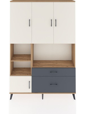 Dienni Arges Dolap 7 Raflı 2 Çekmeceli 5 Kapaklı 132X30X195 Çam-Aytaşı/antrasit