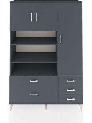 Dienni Hyperion Dolap 9 Raflı 5 Çekmeceli 3 Kapaklı 132X44X195 Antrasit-Antrasit/antrasit