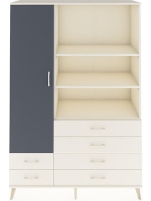 Dienni Hyperion Dolap 7 Raflı 6 Çekmeceli Tek Kapaklı  132X44X195 Aytaşı-Antrasit/aytaşı