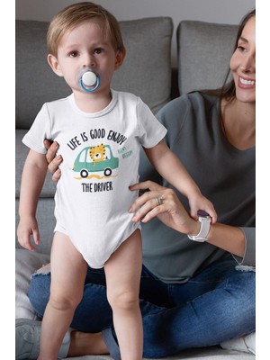 Overoz Organik %100 Pamuk The Driver Araba Baskılı Kısa Kollu Bebek Çıtçıtlı Body Badi Zıbın Tulum 5383