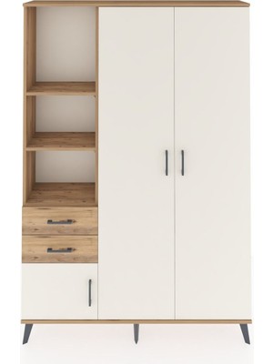 Dienni Arges Dolap 5 Raflı 2 Çekmeceli Tek Askılı 132X30X195 Çam-Aytaşı/çam