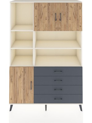 Dienni Hyperion Dolap 8 Raflı 4 Çekmeceli 3 Kapaklı 132X44X195 Aytaşı-Çam/antrasit