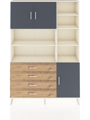 Dienni Arges Dolap 9 Raflı 4 Çekmeceli 3 Kapaklı 132X30X195 Aytaşı-Antrasit/çam