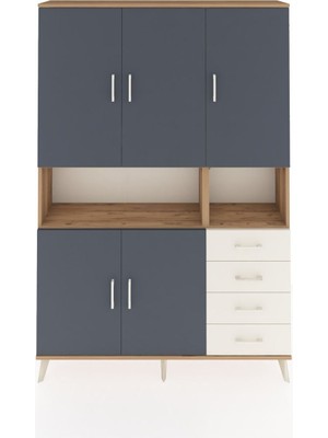 Dienni Arges Dolap 7 Raflı 4 Çekmeceli 5 Kapaklı 132X30X195 Çam-Antrasit/aytaşı