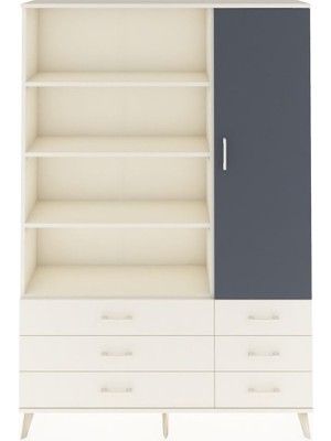 Dienni Arges Dolap 8 Raflı 6 Çekmeceli Tek Kapaklı  132X30X195 Aytaşı-Antrasit/aytaşı