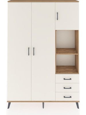 Dienni Arges Dolap 5 Raflı 3 Çekmeceli Tek Askılı 132X30X195 Çam-Aytaşı/aytaşı