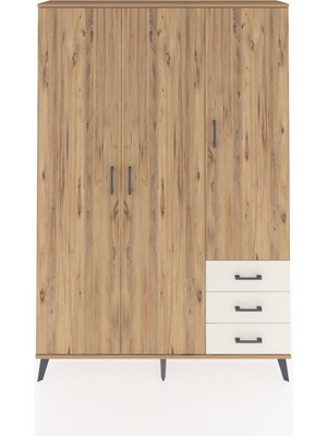 Dienni Arges Dolap 6 Raflı 3 Çekmeceli Tek Askılı 132X30X195 Çam-Çam/aytaşı
