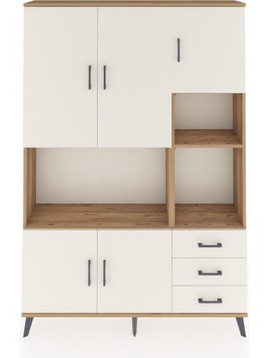 Dienni Arges Dolap 9 Raflı 3 Çekmeceli 5 Kapaklı 132X30X195 Çam-Aytaşı/aytaşı