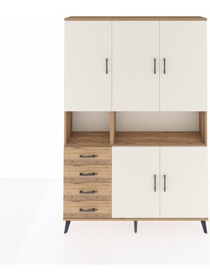 Dienni Arges Dolap 7 Raflı 4 Çekmeceli 5 Kapaklı 132X30X195 Çam-Aytaşı/çam