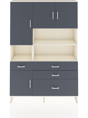 Dienni Arges Dolap 9 Raflı 4 Çekmeceli 4 Kapaklı 132X30X195 Aytaşı-Antrasit/antrasit