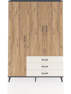 Dienni Arges Dolap 6 Raflı 3 Çekmeceli Tek Askılı 132X30X195 Antrasit-Çam/aytaşı
