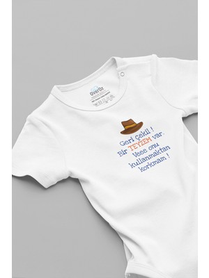 Overoz Organik %100 Pamuk Geri Çekilin Bir Teyzem Var Bebek Body  Çıtçıtlı Zıbın 5907-B