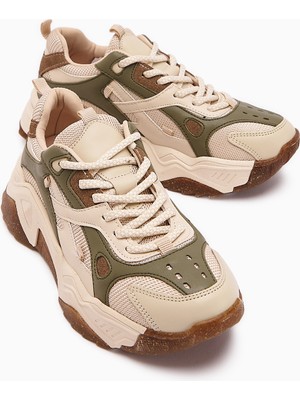 Limoya Daysi Haki Bej Kalın Tabanlı Spor Ayakkabı Kadın Sneakers