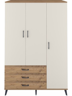 Dienni Kronos Dolap 6 Raflı 3 Çekmeceli Tek Askılı 132X59X195 Çam-Aytaşı/çam