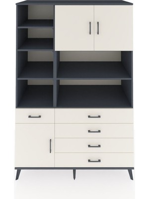 Dienni Kronos Dolap 9 Raflı 5 Çekmeceli 3 Kapaklı 132X59X195 Antrasit-Aytaşı/aytaşı