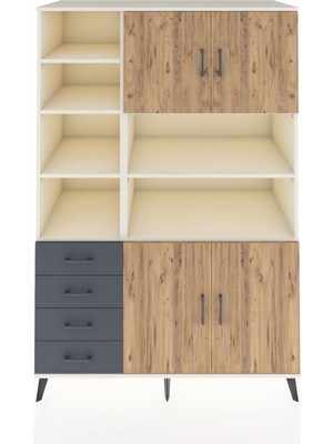 Dienni Kronos Dolap 9 Raflı 4 Çekmeceli 4 Kapaklı 132X59X195 Aytaşı-Çam/antrasit