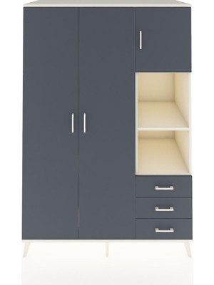 Dienni Kronos Dolap 5 Raflı 3 Çekmeceli Tek Askılı 132X59X195 Aytaşı-Antrasit/antrasit