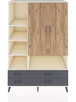 Dienni Kronos Dolap 8 Raflı 4 Çekmeceli 2 Kapaklı 132X59X195 Aytaşı-Çam/antrasit