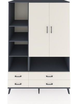 Dienni Kronos Dolap 8 Raflı 4 Çekmeceli 2 Kapaklı 132X59X195 Antrasit-Aytaşı/aytaşı