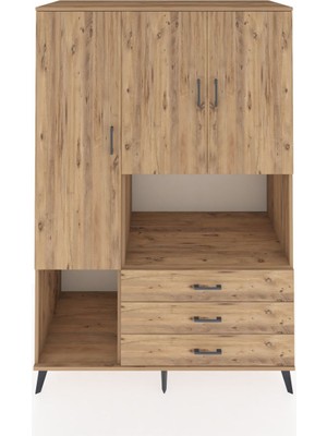 Dienni Kronos Dolap 6 Raflı 3 Çekmeceli 3 Kapaklı 132X59X195 Çam-Çam/çam