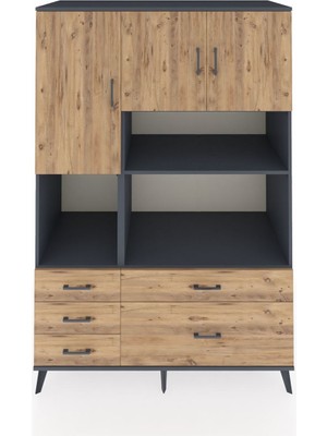 Dienni Kronos Dolap 8 Raflı 5 Çekmeceli 3 Kapaklı 132X59X195 Antrasit-Çam/çam