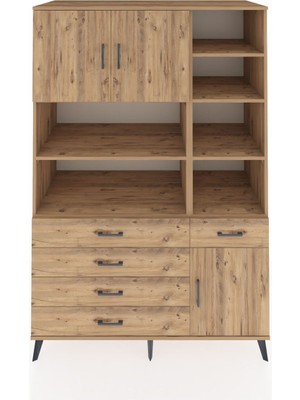 Dienni Kronos Dolap 9 Raflı 5 Çekmeceli 3 Kapaklı 132X59X195 Çam-Çam/çam