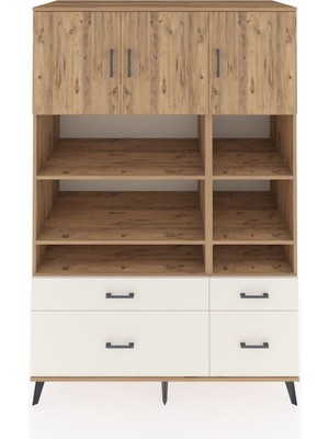 Dienni Kronos Dolap 10 Raflı 4 Çekmeceli 3 Kapaklı 132X59X195 Çam-Çam/aytaşı