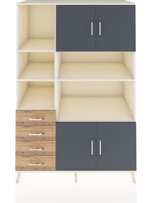 Dienni Kronos Dolap 8 Raflı 4 Çekmeceli 4 Kapaklı 132X59X195 Aytaşı-Antrasit/çam