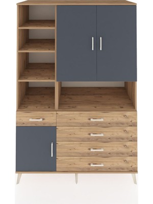 Dienni Kronos Dolap 8 Raflı 5 Çekmeceli 3 Kapaklı 132X59X195 Çam-Antrasit/çam