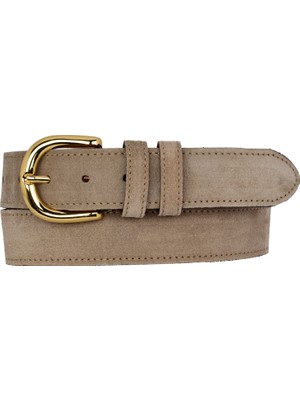 GoDeri %100 Hakiki Deri, Gold Tokalı 4 cm Süet Açık Sütlü Kahve Kadın Kemeri; Kot, Spor Kemer=26.açkst.kave