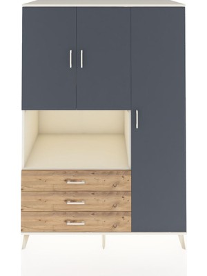 Dienni Kronos Dolap 7 Raflı 3 Çekmeceli 3 Kapaklı 132X59X195 Aytaşı-Antrasit/çam
