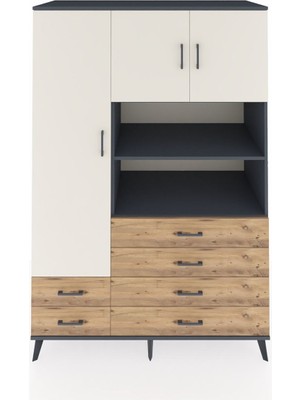 Dienni Kronos Dolap 8 Raflı 6 Çekmeceli 3 Kapaklı 132X59X195 Antrasit-Aytaşı/çam