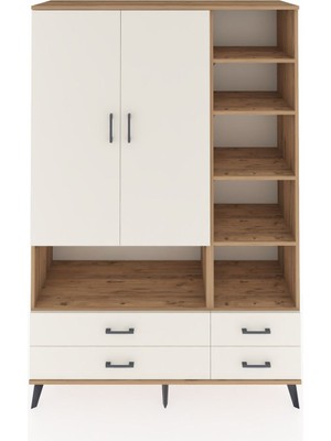Dienni Hyperion Dolap 10 Raflı 4 Çekmeceli 2 Kapaklı 132X44X195 Çam-Aytaşı/aytaşı