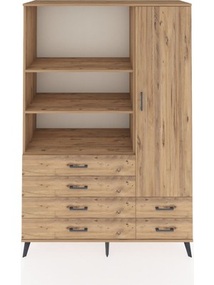 Dienni Hyperion Dolap 7 Raflı 6 Çekmeceli Tek Kapaklı  132X44X195 Çam-Çam/çam