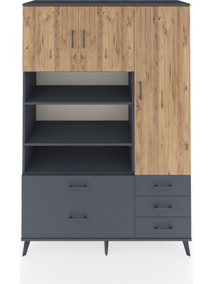 Dienni Hyperion Dolap 9 Raflı 5 Çekmeceli 3 Kapaklı 132X44X195 Antrasit-Çam/antrasit