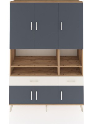 Dienni Hyperion Dolap 8 Raflı 2 Çekmeceli 6 Kapaklı 132X44X195 Çam-Antrasit/aytaşı