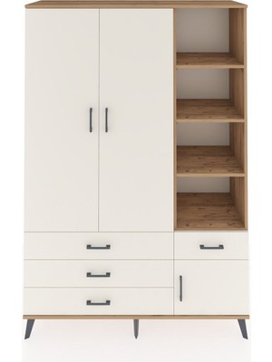 Dienni Hyperion Dolap 5 Raflı 4 Çekmeceli Tek Askılı 132X44X195 Çam-Aytaşı/aytaşı