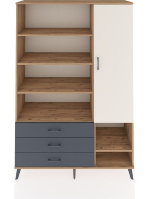 Dienni Hyperion Dolap 9 Raflı 3 Çekmeceli Tek Kapaklı  132X44X195 Çam-Aytaşı/antrasit