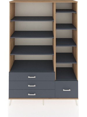 Dienni Hyperion Dolap 9 Raflı 4 Çekmeceli  132X44X195 Çam-Antrasit/antrasit