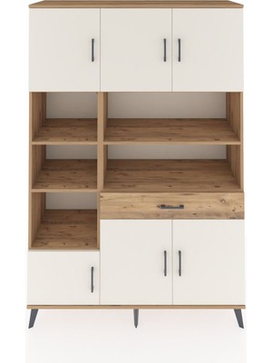 Dienni Hyperion Dolap 10 Raflı Tek Çekmeceli 6 Kapaklı 132X44X195 Çam-Aytaşı/çam