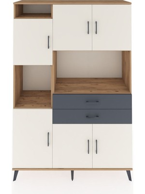 Dienni Hyperion Dolap 8 Raflı 2 Çekmeceli 6 Kapaklı 132X44X195 Çam-Aytaşı/antrasit