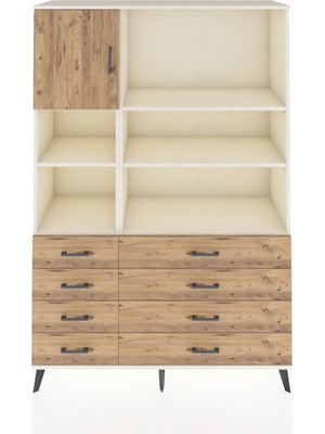 Dienni Hyperion Dolap 7 Raflı 8 Çekmeceli Tek Kapaklı  132X44X195 Aytaşı-Çam/çam