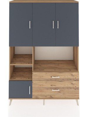 Dienni Hyperion Dolap 7 Raflı 2 Çekmeceli 5 Kapaklı 132X44X195 Çam-Antrasit/çam