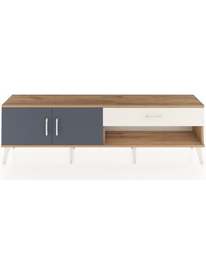 Dienni Arges Tv Ünitesi Tek Raflı Tek Çekmeceli 2 Kapaklı 176X30X51 Çam-Antrasit/aytaşı