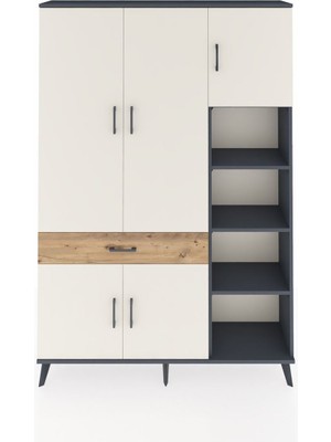Dienni Arges Dolap 10 Raflı Tek Çekmeceli 5 Kapaklı 132X30X195 Antrasit-Aytaşı/çam