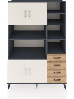 Dienni Kronos Dolap 9 Raflı 4 Çekmeceli 4 Kapaklı 132X59X195 Antrasit-Aytaşı/çam