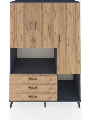 Dienni Kronos Dolap 6 Raflı 3 Çekmeceli 3 Kapaklı 132X59X195 Antrasit-Çam/çam
